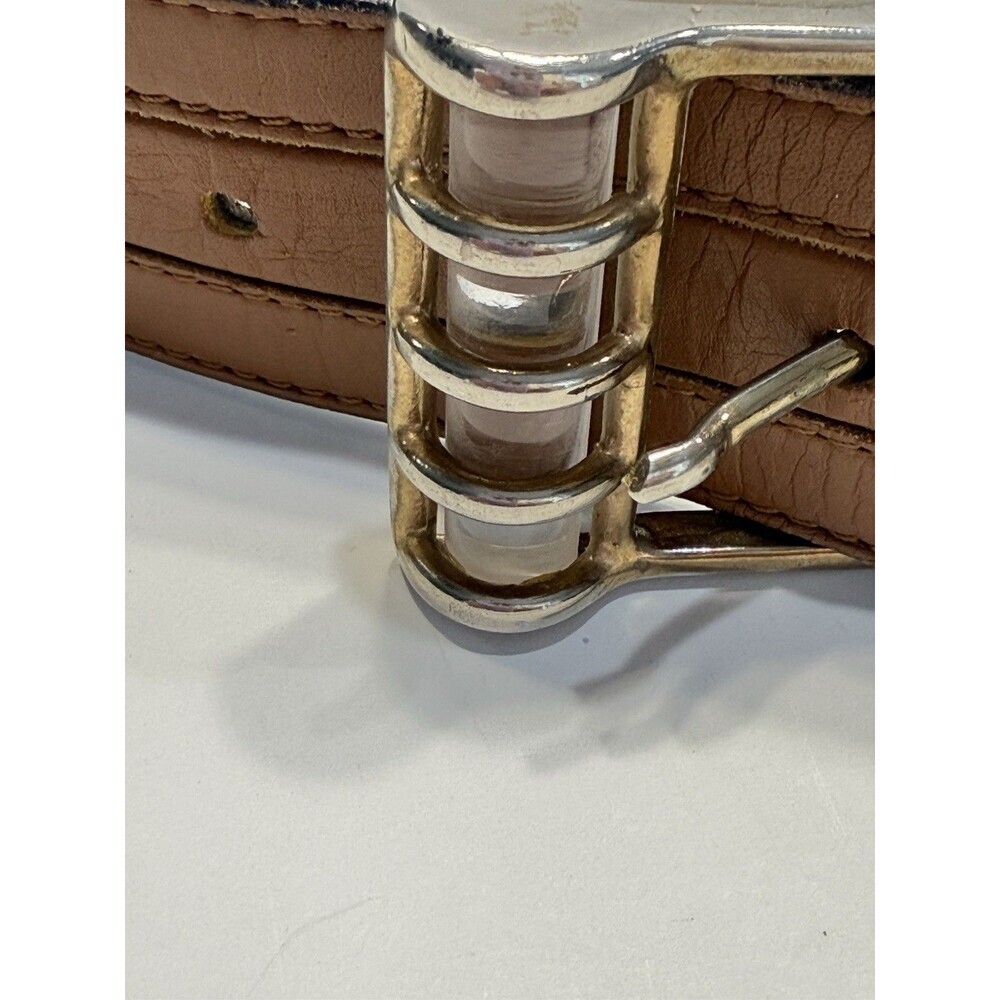 Escada Vintage Retro Leather Wide Belt Gold Brown Buckle Made in Germany 38 - Picture 14 of 14